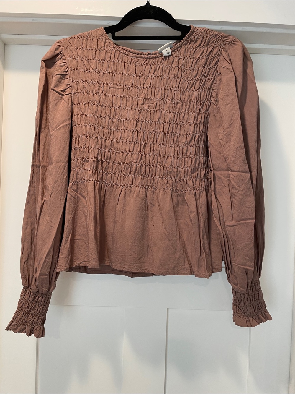 A New Day Smocked Peplum Blouse - Mauve - size large